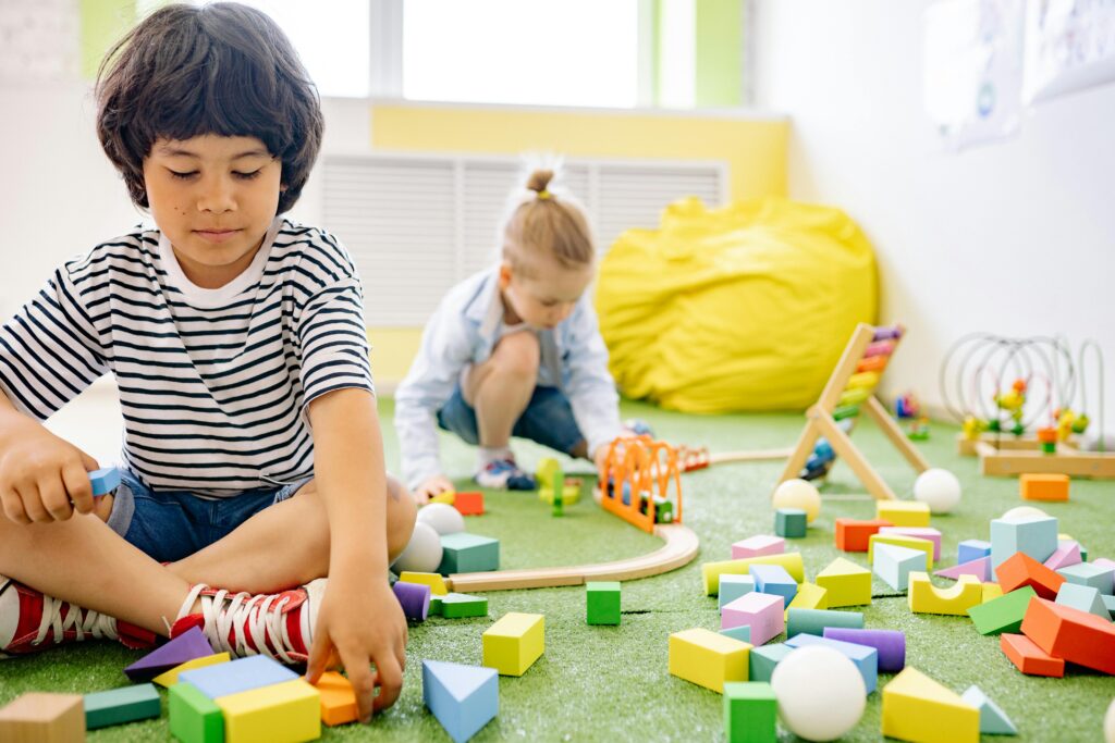 Early childhood education environment with colorful toys and learning materials